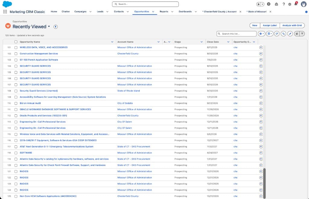 Salesforce Recently Viewed Opportunities list after SCOUT lands
